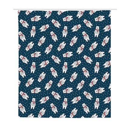 Christmas Polar Bear Pattern Print Polyester Shower Curtain