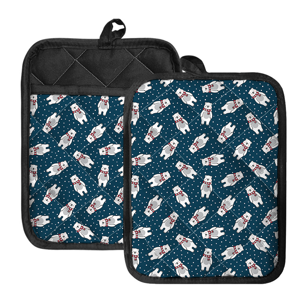Christmas Polar Bear Pattern Print Pot Holders With Pocket