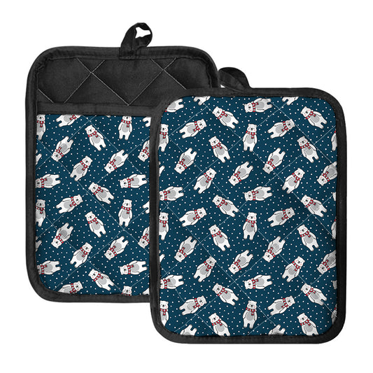 Christmas Polar Bear Pattern Print Pot Holders With Pocket