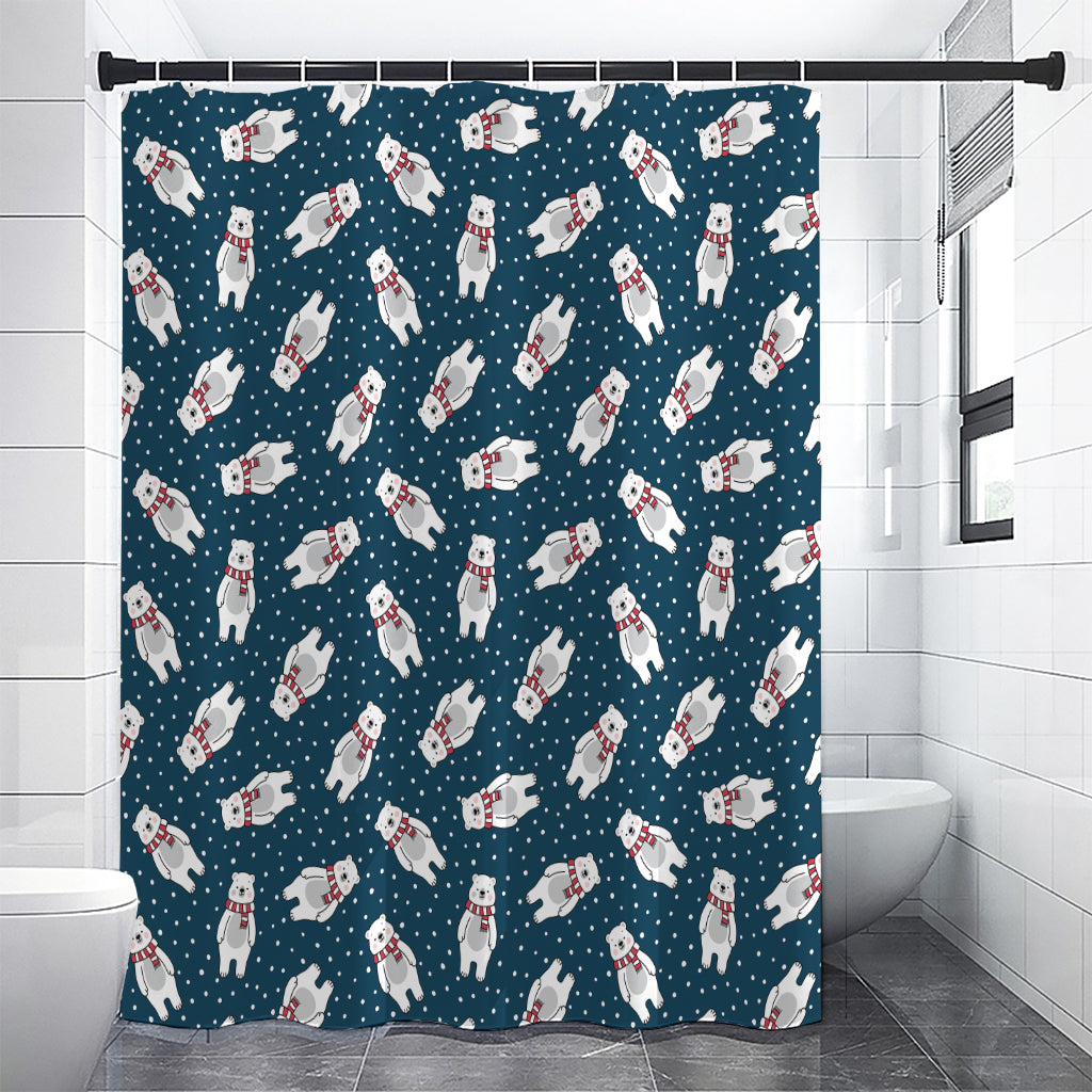 Christmas Polar Bear Pattern Print Premium Shower Curtain