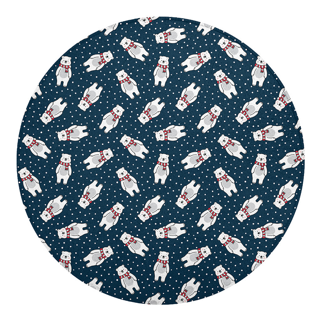 Christmas Polar Bear Pattern Print Round Blanket