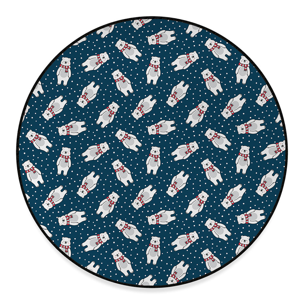 Christmas Polar Bear Pattern Print Round Floor Mat