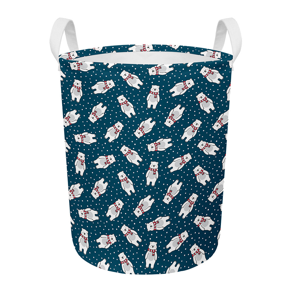 Christmas Polar Bear Pattern Print Round Laundry Basket