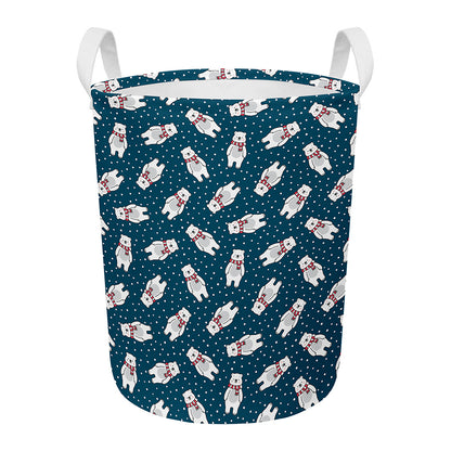 Christmas Polar Bear Pattern Print Round Laundry Basket