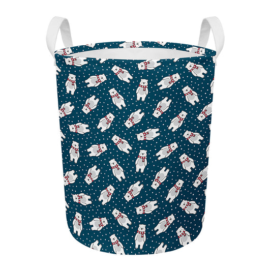 Christmas Polar Bear Pattern Print Round Laundry Basket