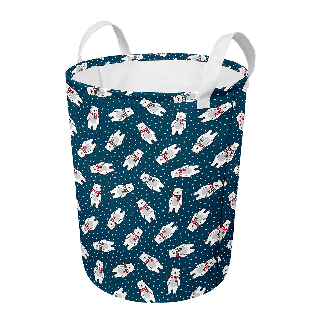 Christmas Polar Bear Pattern Print Round Laundry Basket