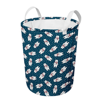 Christmas Polar Bear Pattern Print Round Laundry Basket
