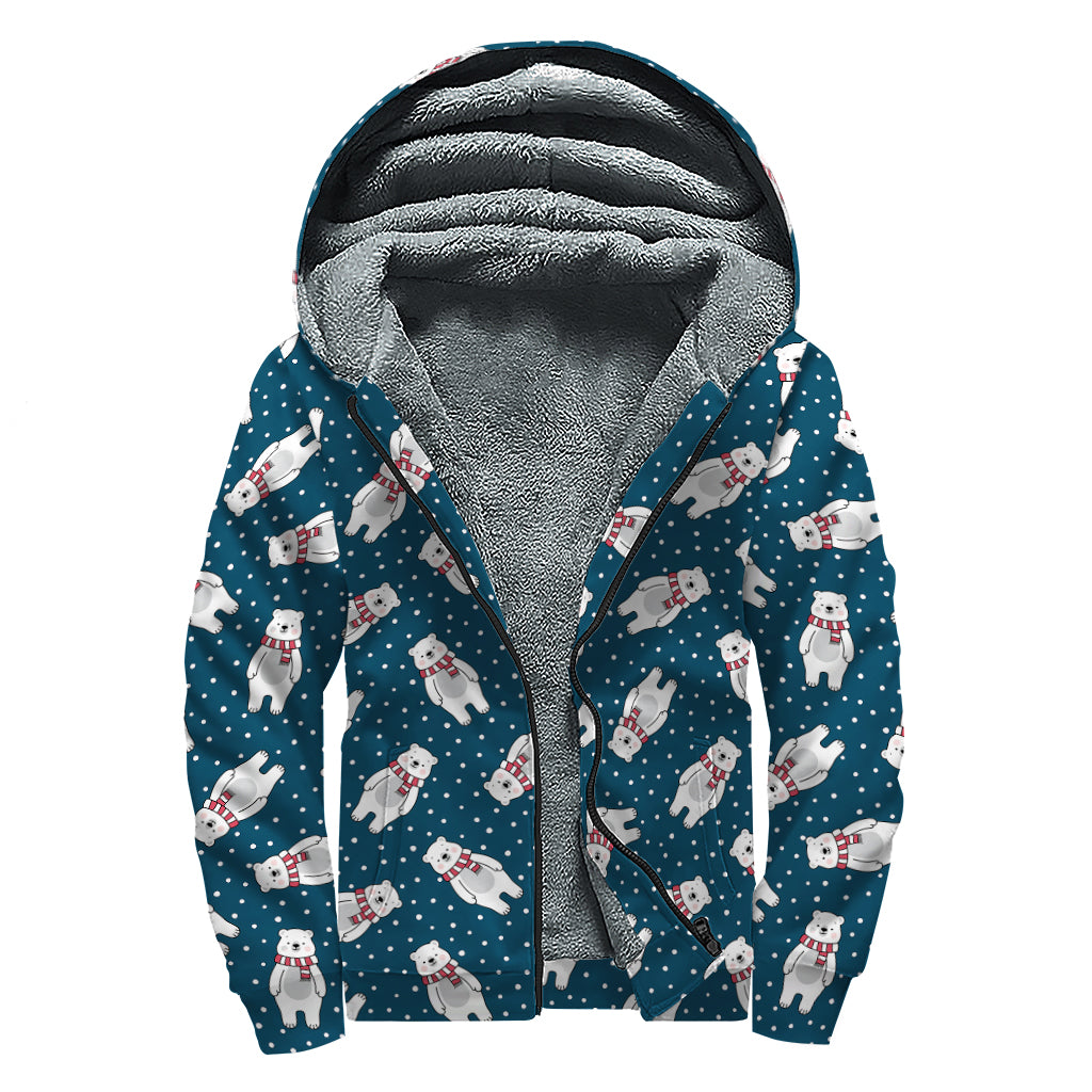 Christmas Polar Bear Pattern Print Sherpa Lined Zip Up Hoodie