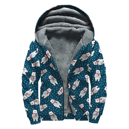 Christmas Polar Bear Pattern Print Sherpa Lined Zip Up Hoodie