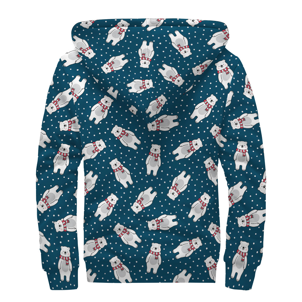 Christmas Polar Bear Pattern Print Sherpa Lined Zip Up Hoodie