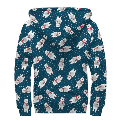 Christmas Polar Bear Pattern Print Sherpa Lined Zip Up Hoodie
