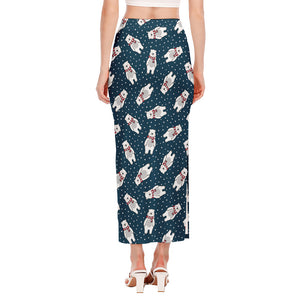 Christmas Polar Bear Pattern Print Side Slit Maxi Skirt