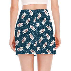 Christmas Polar Bear Pattern Print Side Slit Mini Skirt