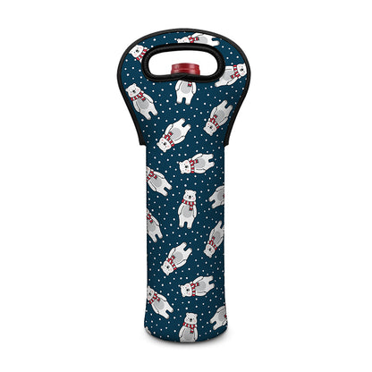 Christmas Polar Bear Pattern Print Single Neoprene Wine Tote