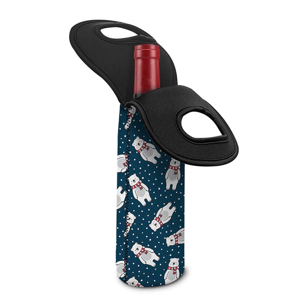 Christmas Polar Bear Pattern Print Single Neoprene Wine Tote