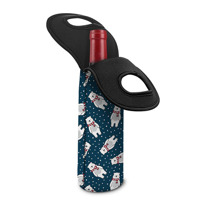 Christmas Polar Bear Pattern Print Single Neoprene Wine Tote