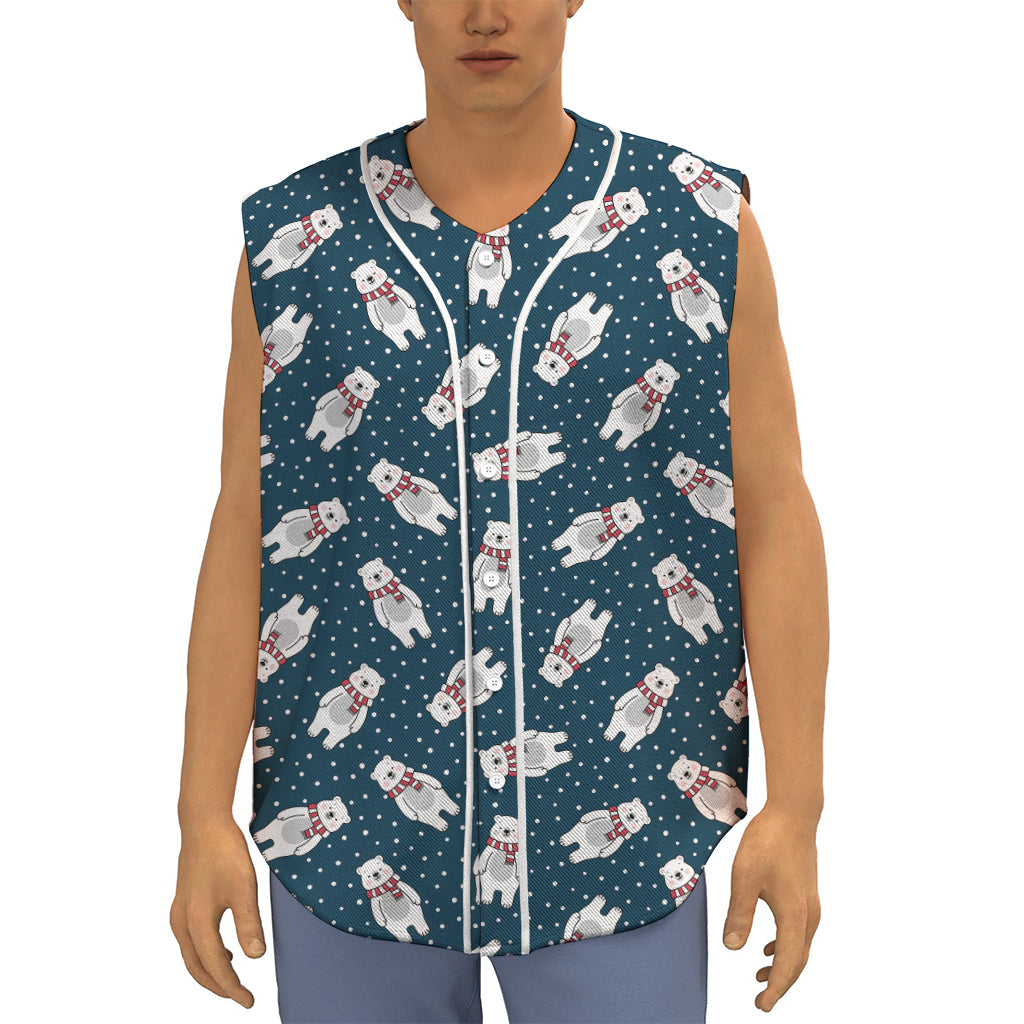 Christmas Polar Bear Pattern Print Sleeveless Baseball Jersey