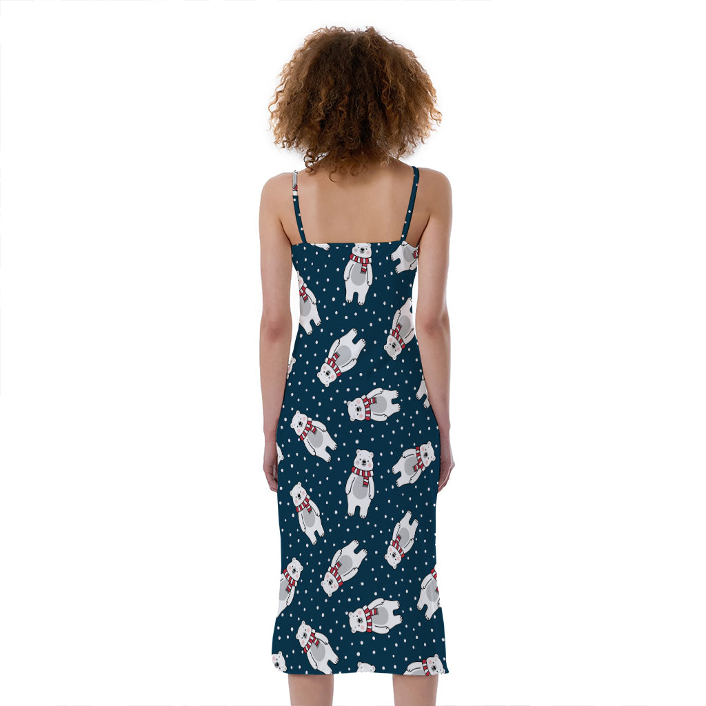 Christmas Polar Bear Pattern Print Slim Fit Midi Cami Dress