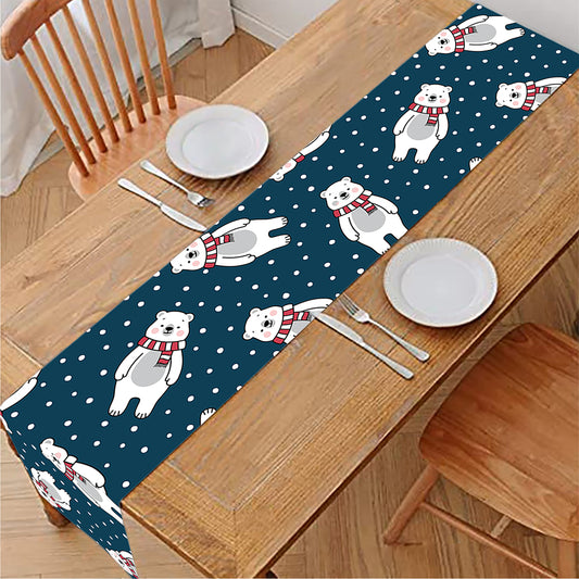 Christmas Polar Bear Pattern Print Table Runner