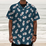 Christmas Polar Bear Pattern Print Textured Short Sleeve Shirt