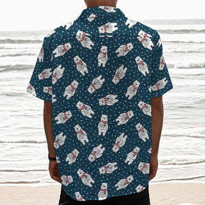 Christmas Polar Bear Pattern Print Textured Short Sleeve Shirt