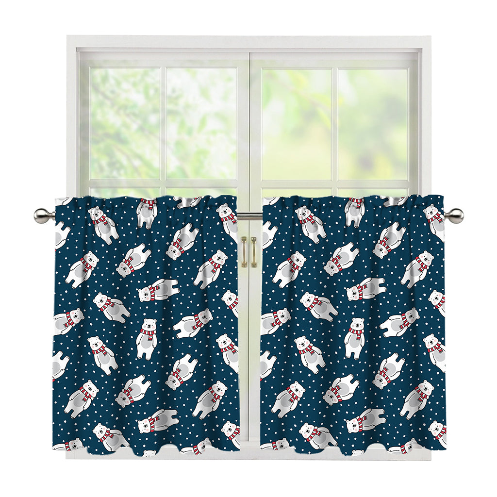 Christmas Polar Bear Pattern Print Tier Curtains