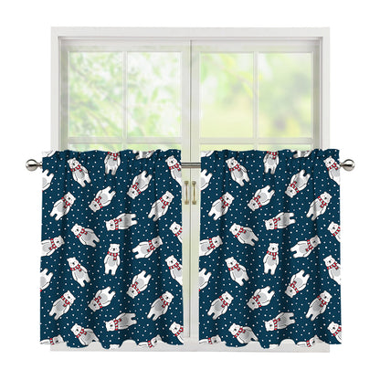 Christmas Polar Bear Pattern Print Tier Curtains