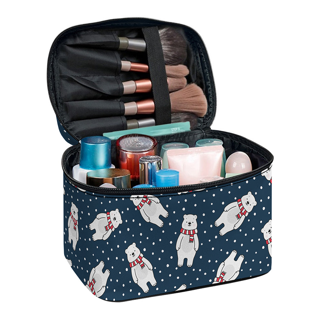 Christmas Polar Bear Pattern Print Travel Makeup Bag