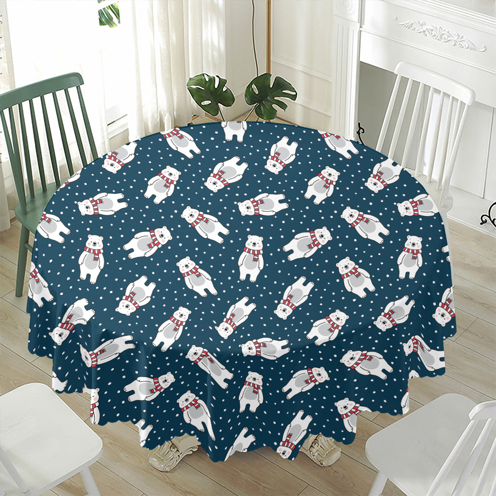 Christmas Polar Bear Pattern Print Waterproof Round Tablecloth