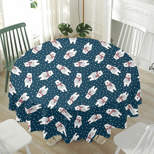 Christmas Polar Bear Pattern Print Waterproof Round Tablecloth