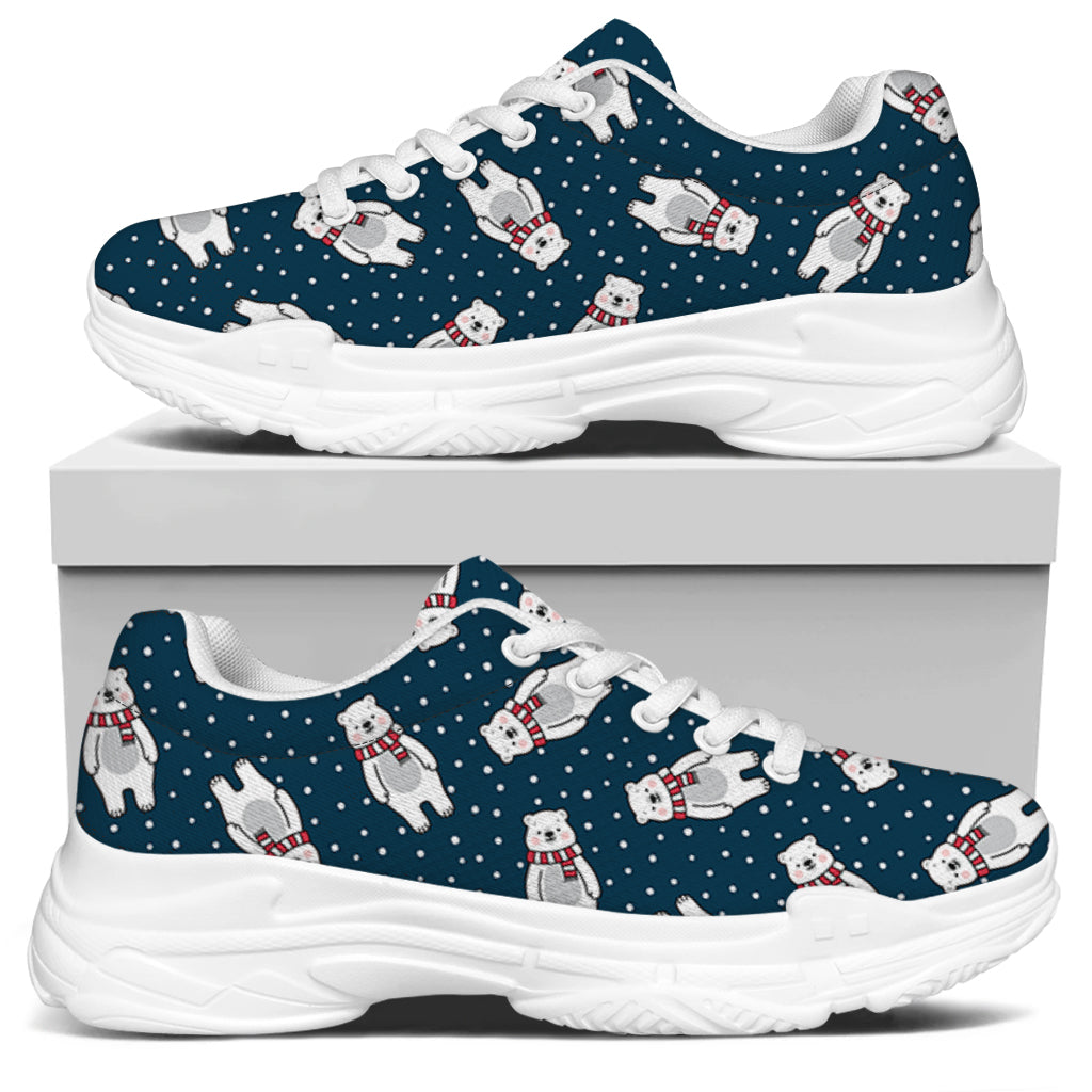 Christmas Polar Bear Pattern Print White Chunky Shoes