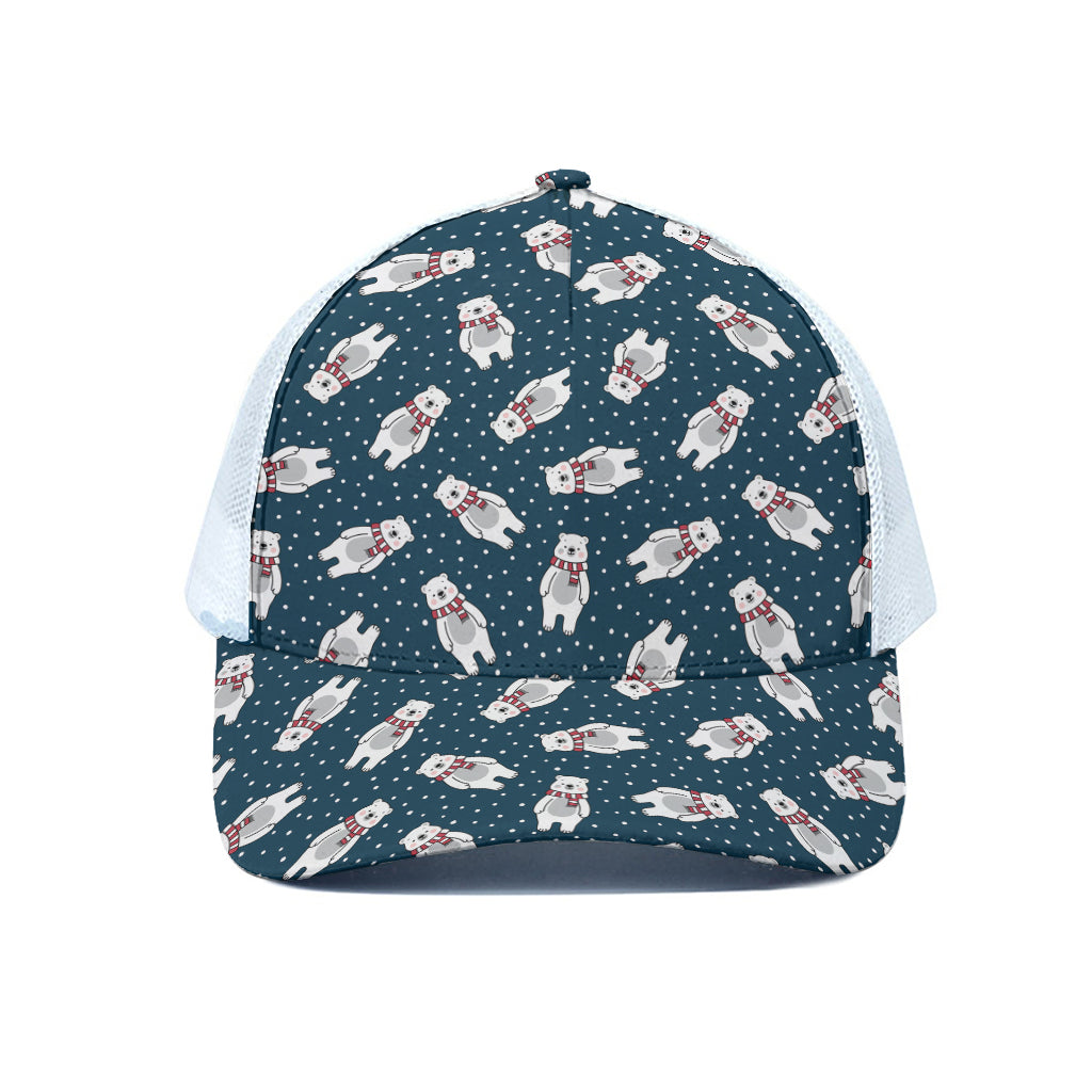 Christmas Polar Bear Pattern Print White Mesh Trucker Cap