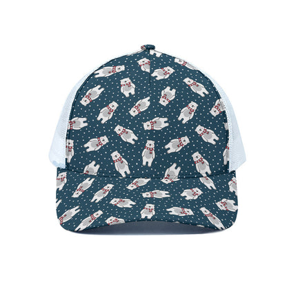 Christmas Polar Bear Pattern Print White Mesh Trucker Cap