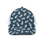 Christmas Polar Bear Pattern Print White Mesh Trucker Cap
