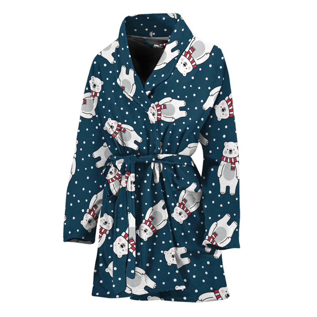 Christmas Polar Bear Pattern Print Women's Bathrobe