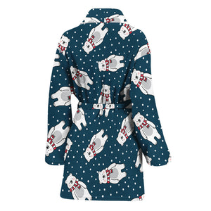 Christmas Polar Bear Pattern Print Women's Bathrobe