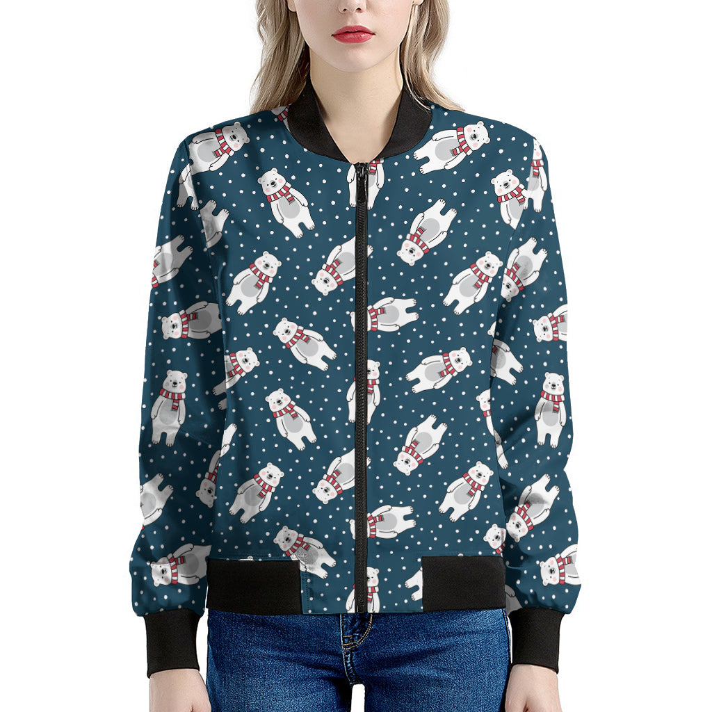 Christmas Polar Bear Pattern Print Women's Bomber Jacket