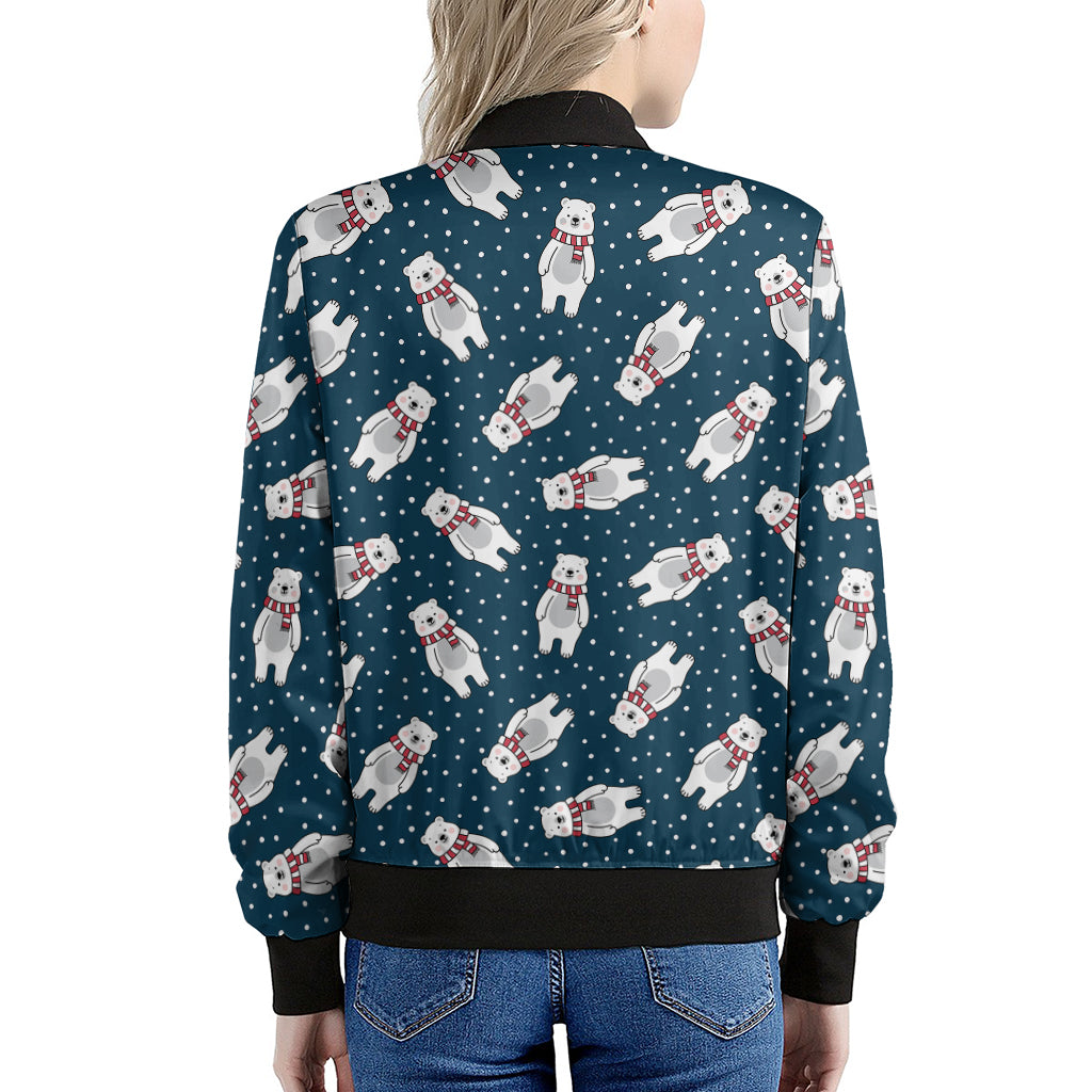 Christmas Polar Bear Pattern Print Women's Bomber Jacket