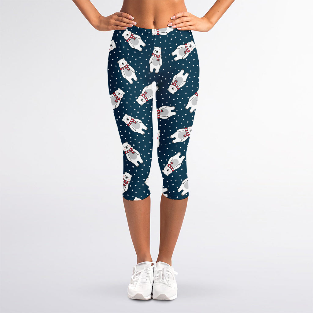 Christmas Polar Bear Pattern Print Women's Capri Leggings