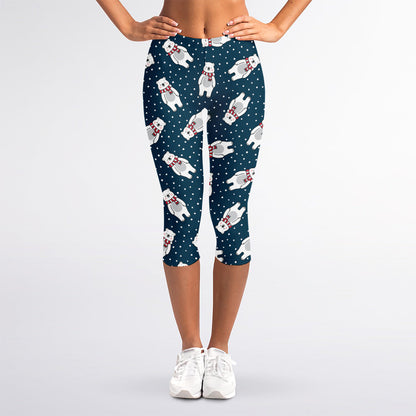 Christmas Polar Bear Pattern Print Women's Capri Leggings
