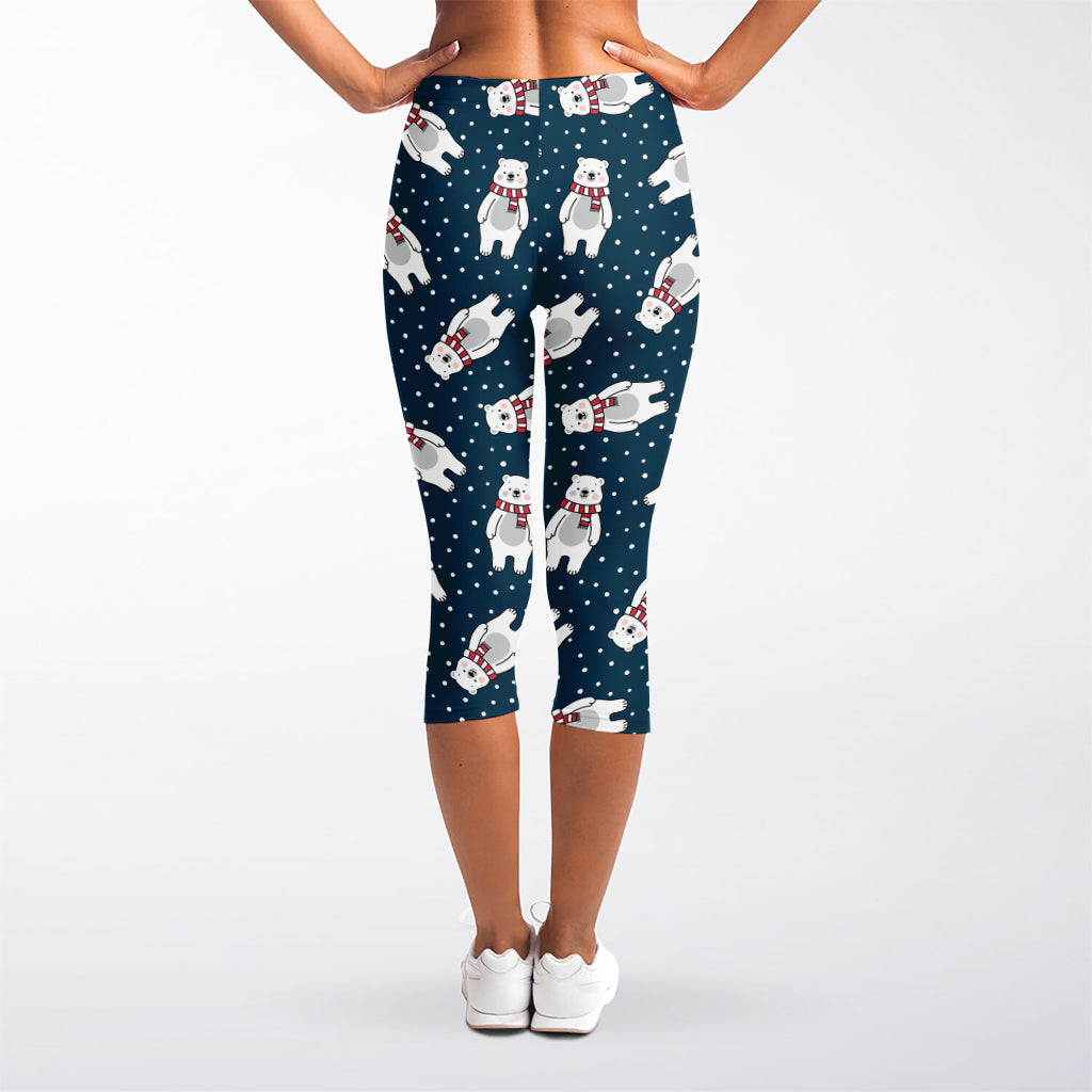 Christmas Polar Bear Pattern Print Women's Capri Leggings