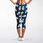 Christmas Polar Bear Pattern Print Women's Capri Leggings