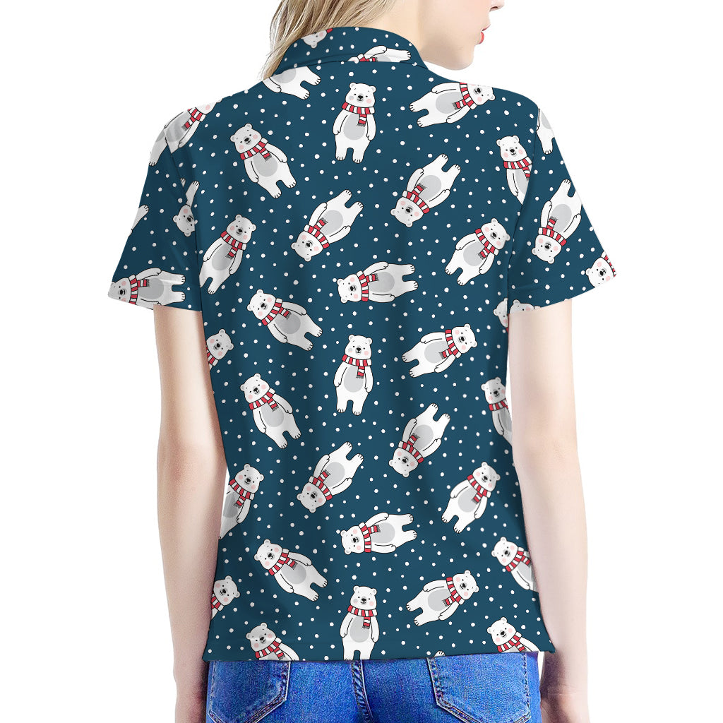 Christmas Polar Bear Pattern Print Women's Polo Shirt