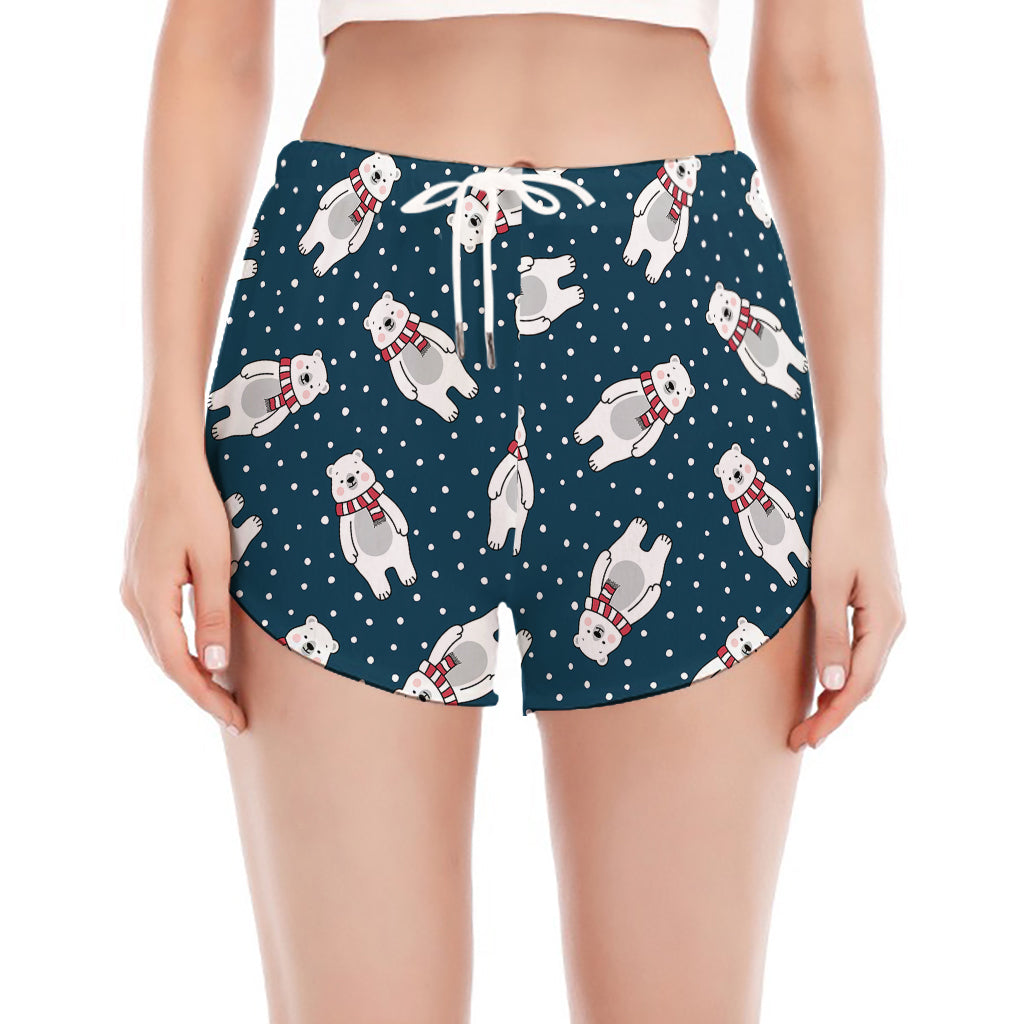 Christmas Polar Bear Pattern Print Women's Split Running Shorts