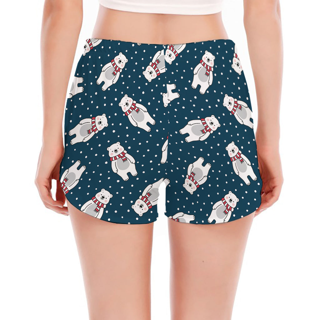 Christmas Polar Bear Pattern Print Women's Split Running Shorts
