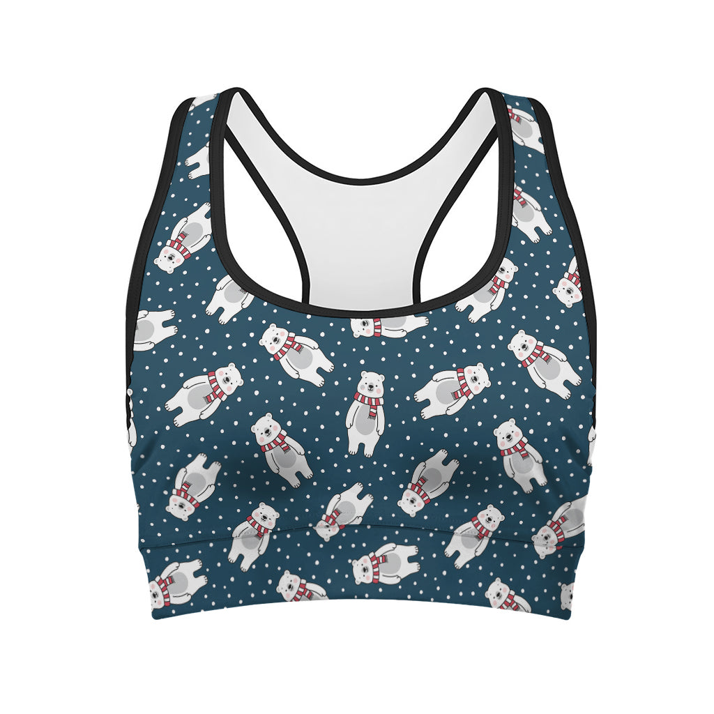 Christmas Polar Bear Pattern Print Women's Sports Bra