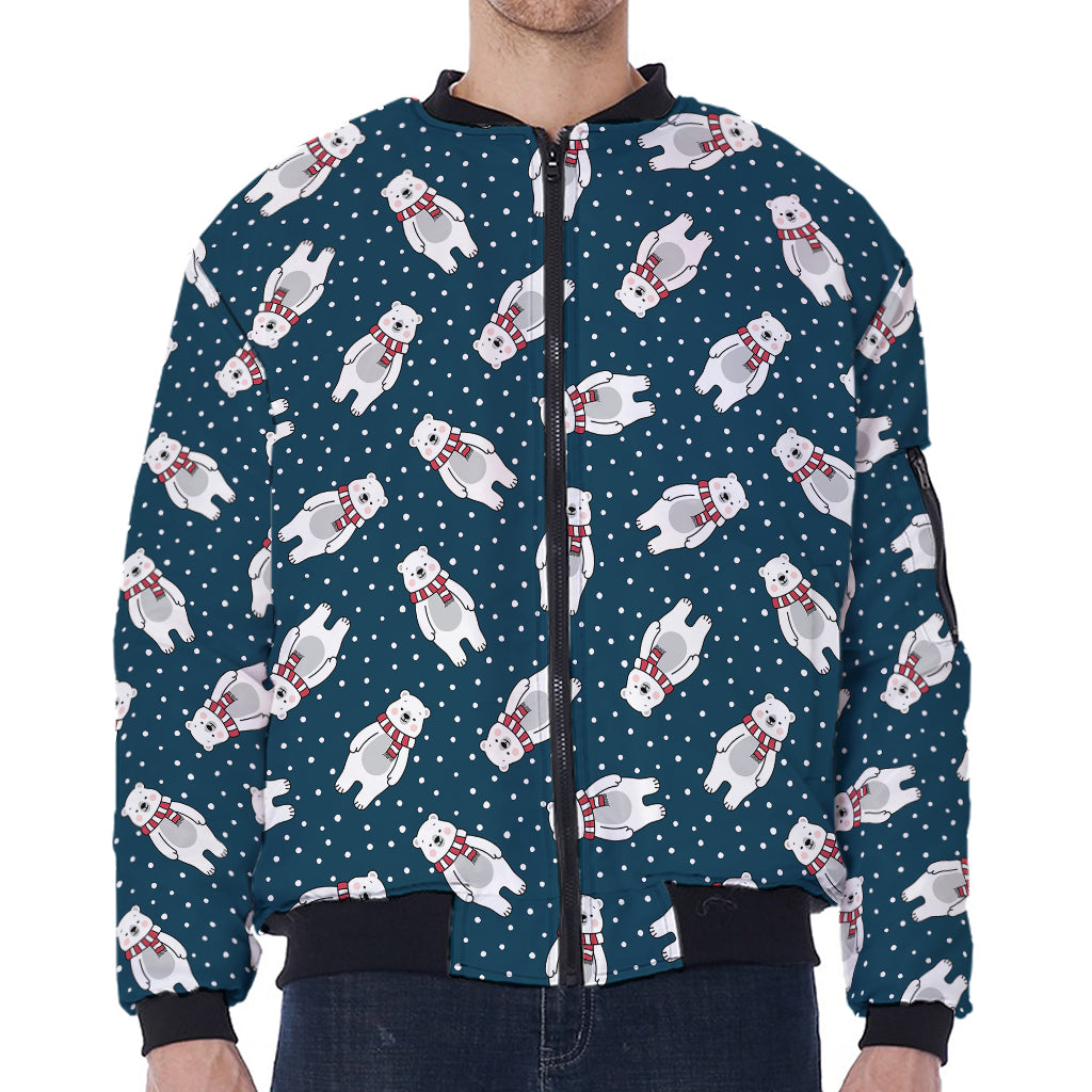 Christmas Polar Bear Pattern Print Zip Sleeve Bomber Jacket