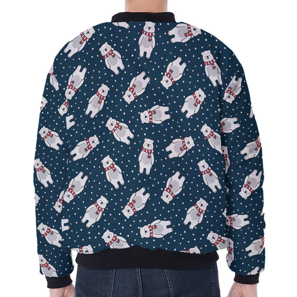 Christmas Polar Bear Pattern Print Zip Sleeve Bomber Jacket