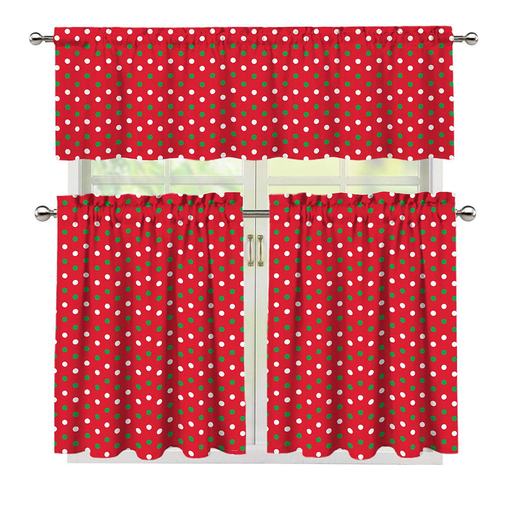 Christmas Polka Dot Pattern Print 3 Piece Kitchen Curtains