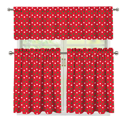 Christmas Polka Dot Pattern Print 3 Piece Kitchen Curtains